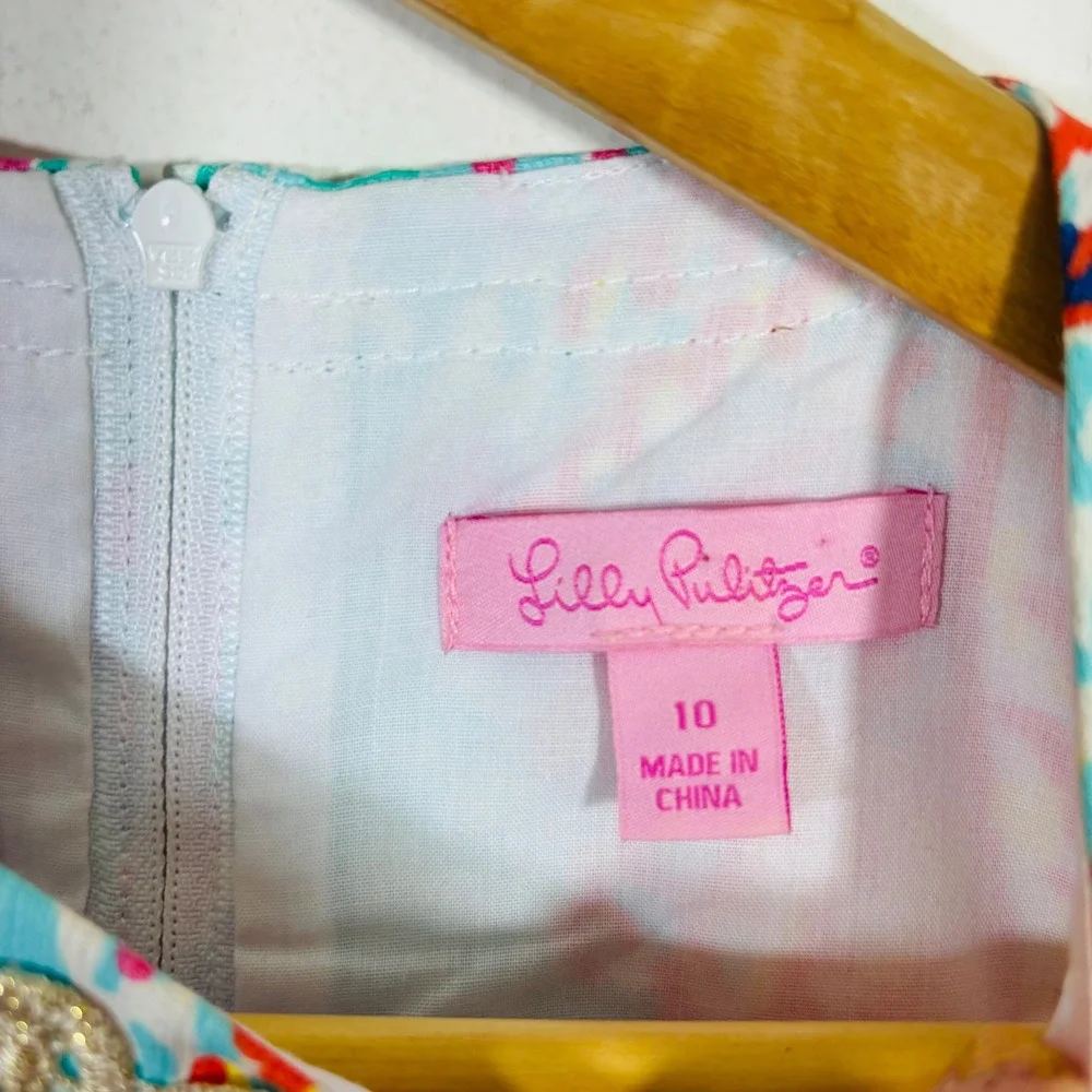 Lilly Pulitzer Little Lilly Classic Shift‎ Dress Cameo White Electric Feel 10